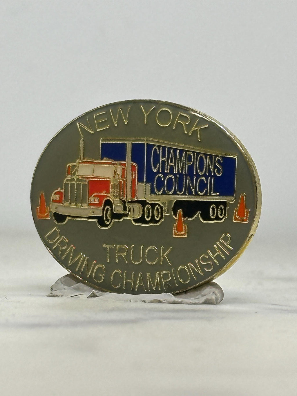 New York Truck Driving Championship Pin: Gold-Tone Enamel - Vintage Award Accessory
