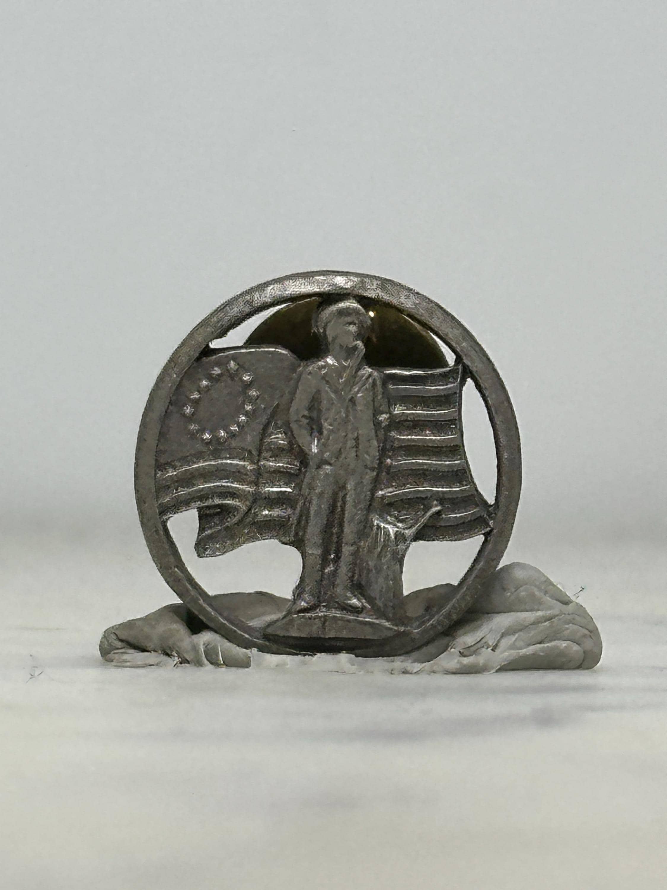 Patriot Figure Enamel Pin: Silver Tone Metal - Vintage Americana Accessory