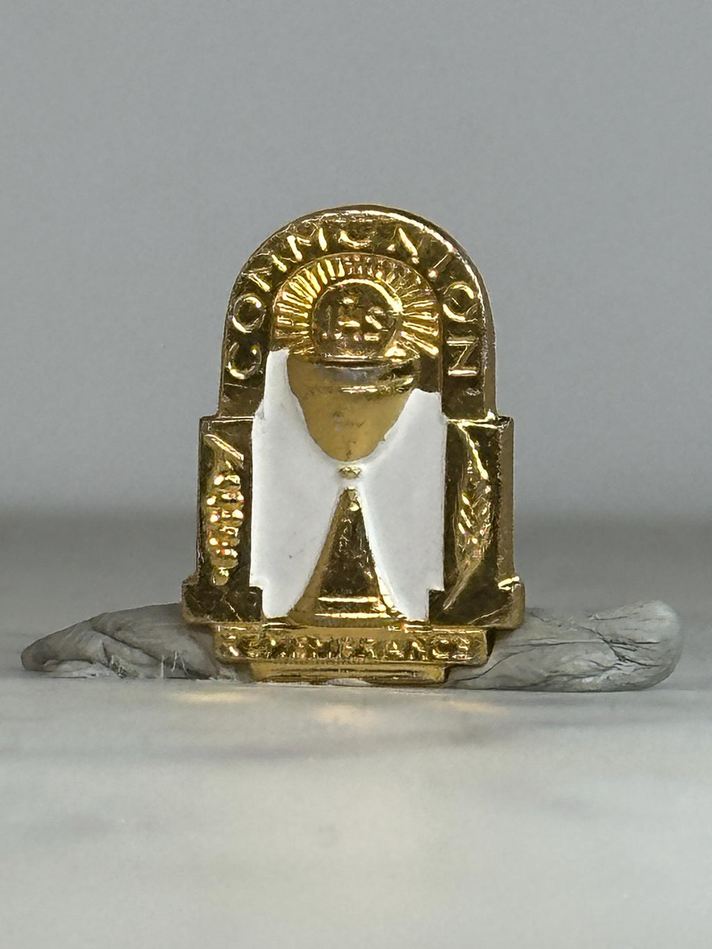 Communion Chalice Pin: Gold & White Cloak Finish - Vintage Religious Accessory