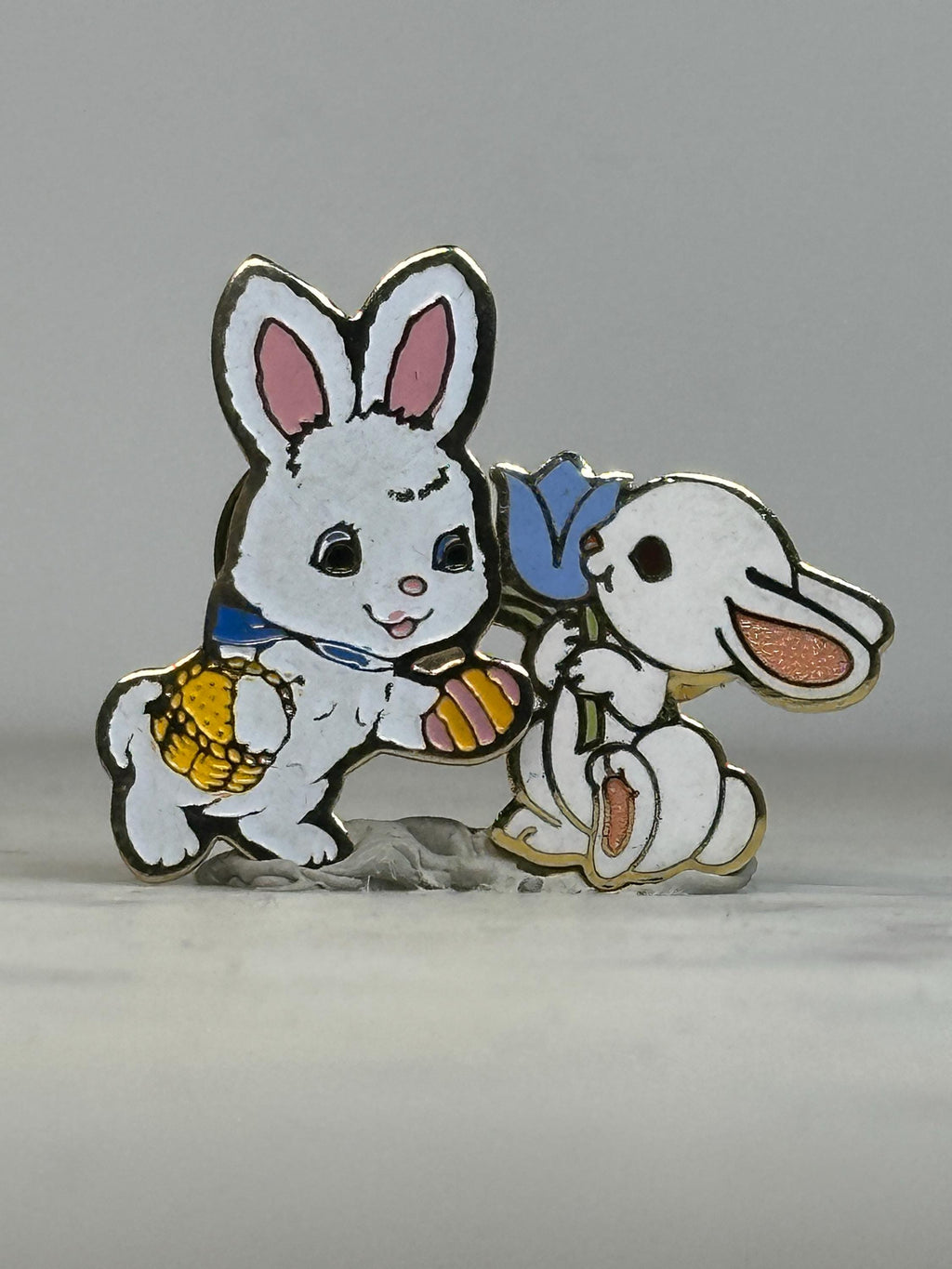 Easter Bunny Enamel 2  Pin Set: Pastel White & Gold - Vintage Style Accessory