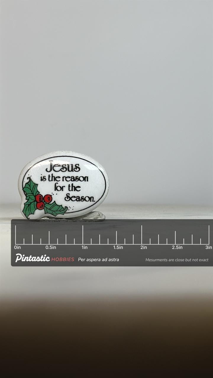 Jesus Holiday Enamel Pin: White Red Green - Religious Christmas Accessory with ruler overlay for size reference