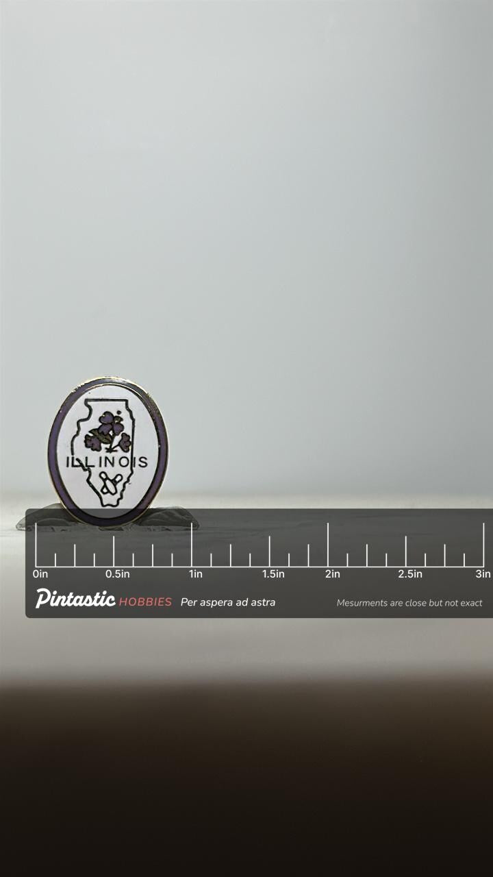 Vintage Illinois Bowling Pin – State Outline Violet Flower Tournament Souvenir with ruler overlay for size reference