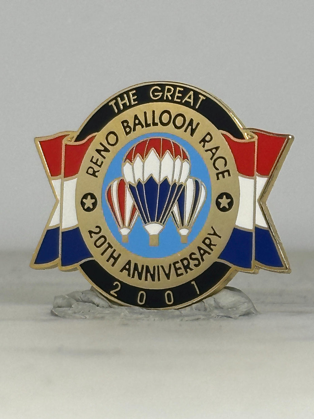 Reno Balloon Race Pin: Red White Blue Enamel - 2001 Anniversary Accessory