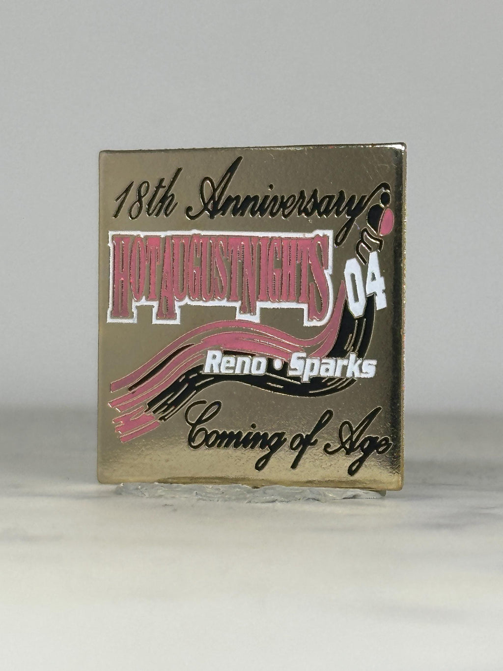 Hot August Nights Enamel Pin: Gold & Pink - 2004 Car Show Accessory
