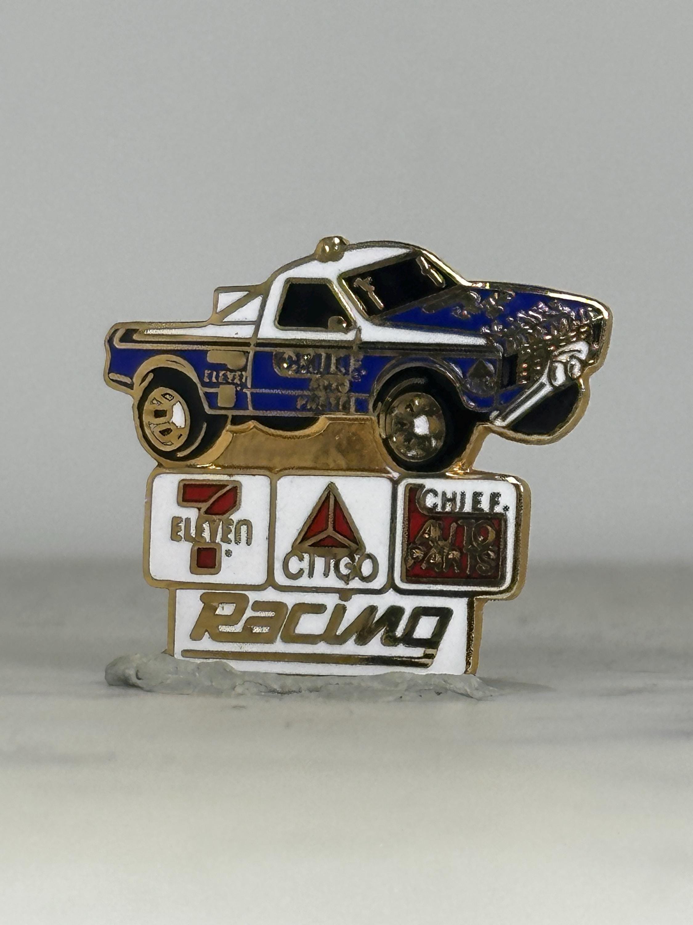 Racing Truck Enamel Pin: Blue & White - Vintage Motorsports Accessory