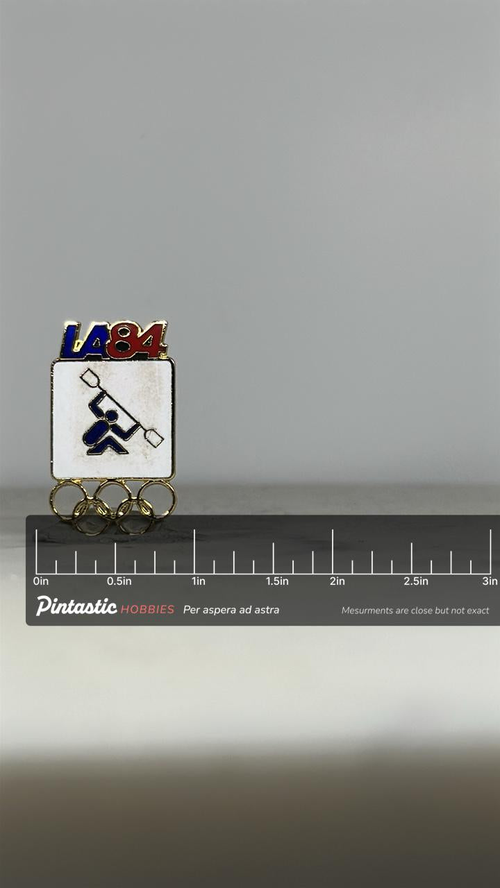 LA 1984 Olympic Pin: Enamel & Gold Tone - Vintage Sports Accessory with ruler overlay for size reference