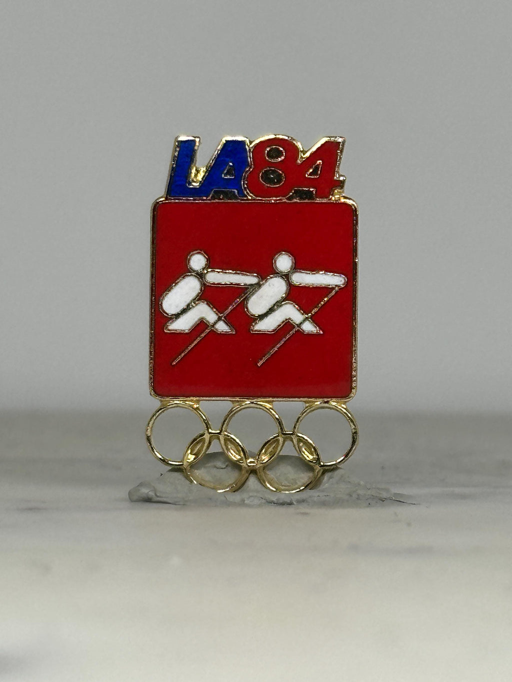 LA84 Olympics Rowing Pin: Red Enamel Gold Trim - 1984 Games Accessory