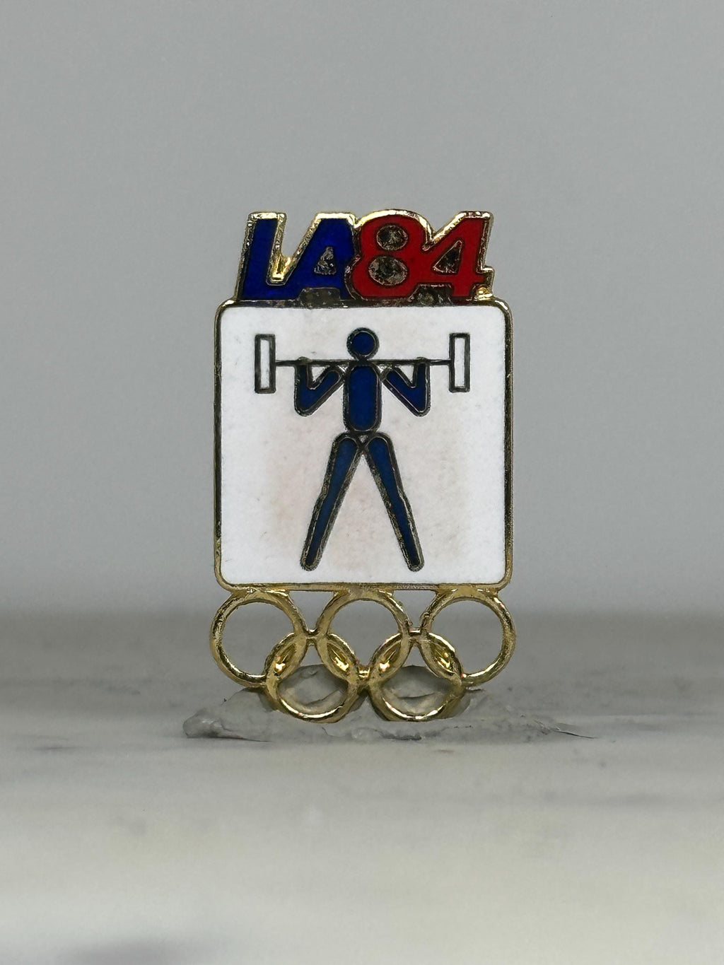 LA84 Olympic Weightlifting Pin: Enamel & Gold Tone - 1984 Games Accessory