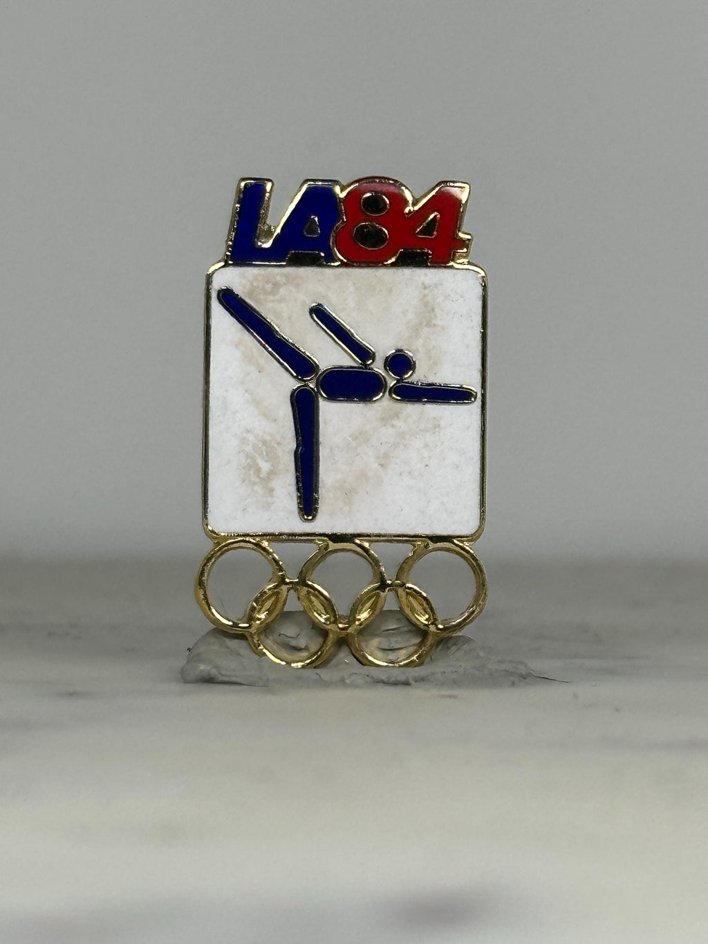 LA 1984 Olympic Gymnastics Pin: Red Blue Gold Enamel - Vintage Sports Accessory