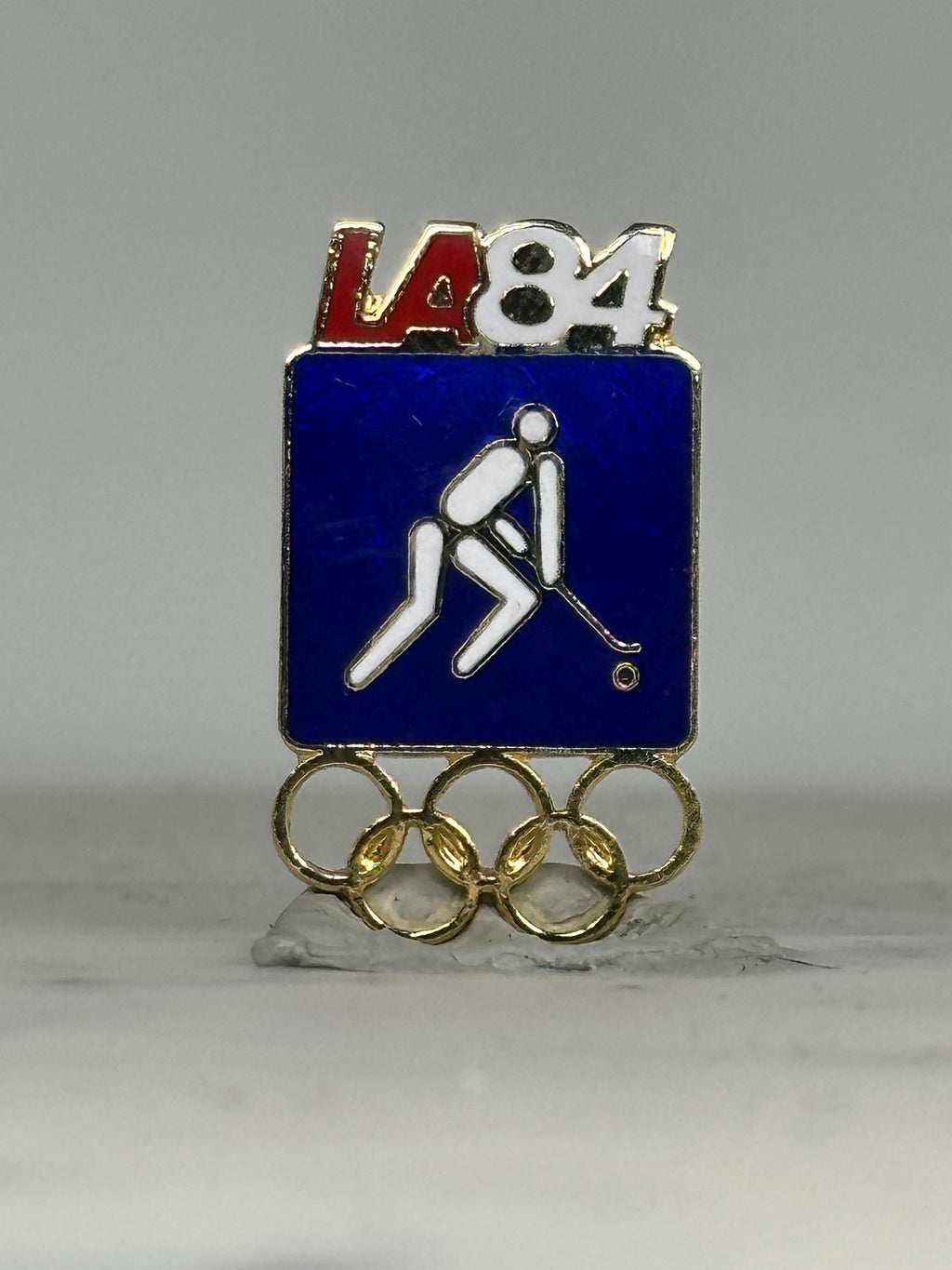 LA 1984 Olympic Field Hockey Pin: Blue Enamel & Gold Finish - Vintage Sports Accessory