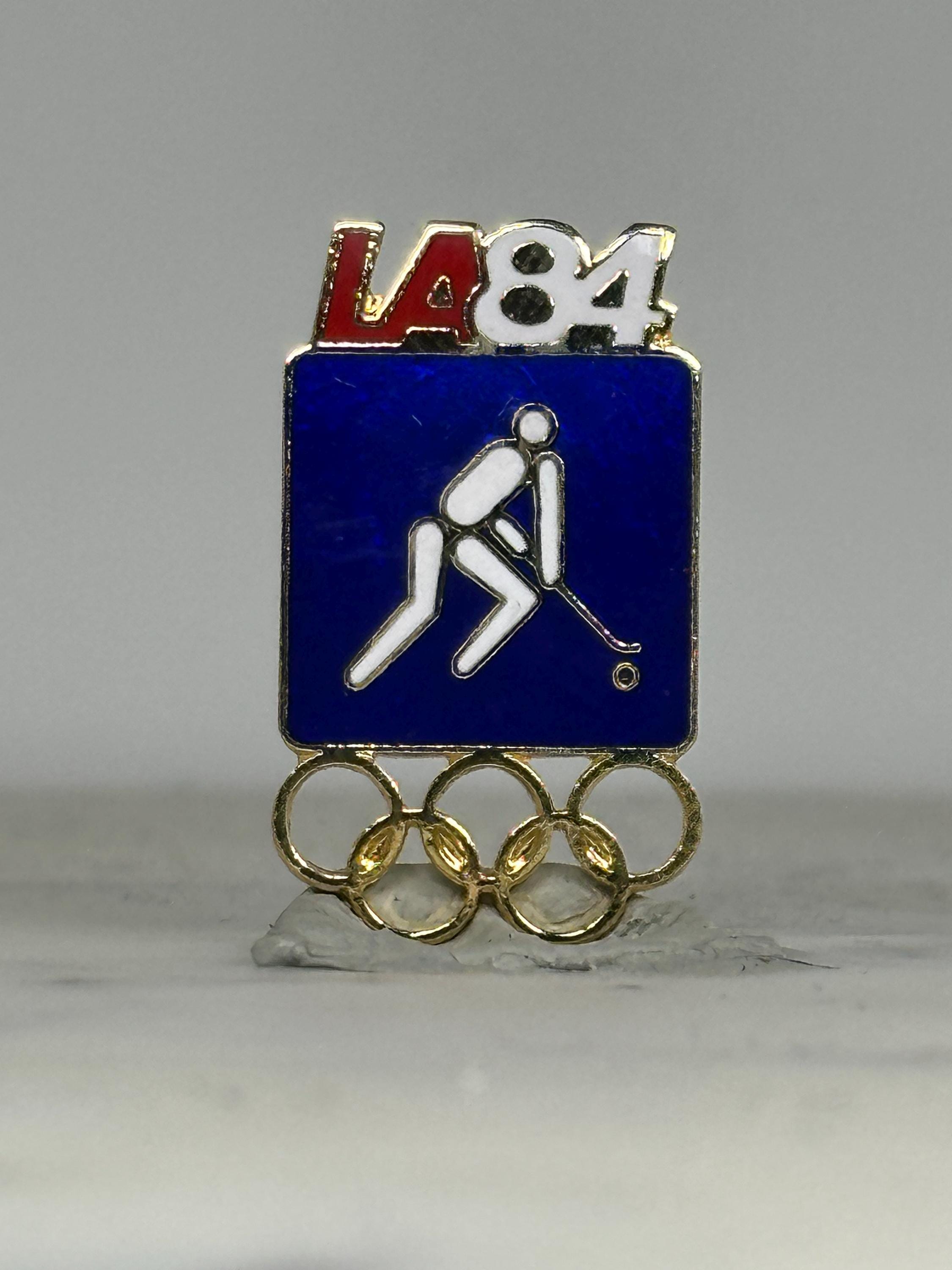LA 1984 Olympic Field Hockey Pin: Blue Enamel & Gold Finish - Vintage Sports Accessory