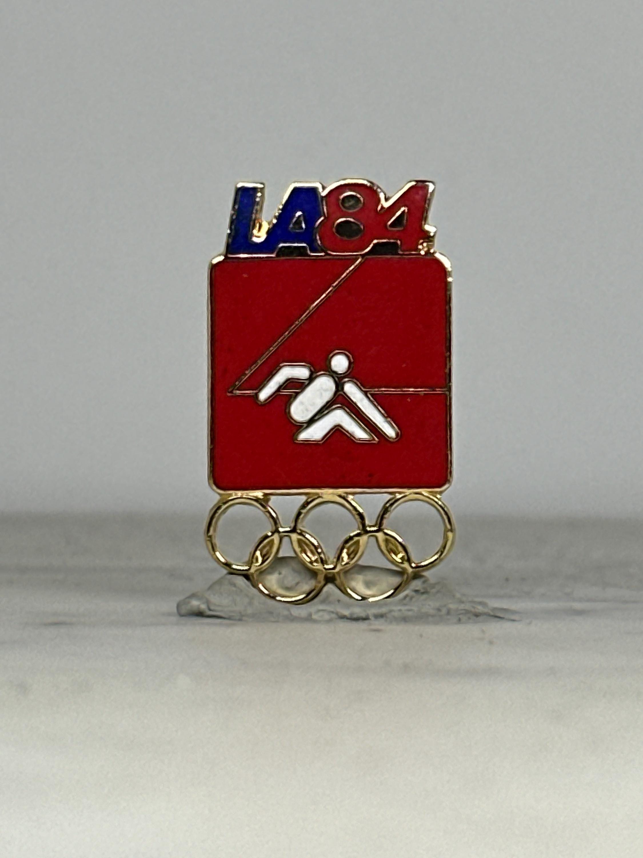 LA84 Olympic Yachting Pin: Red Enamel & Gold Finish - 1980s Sports Accessory