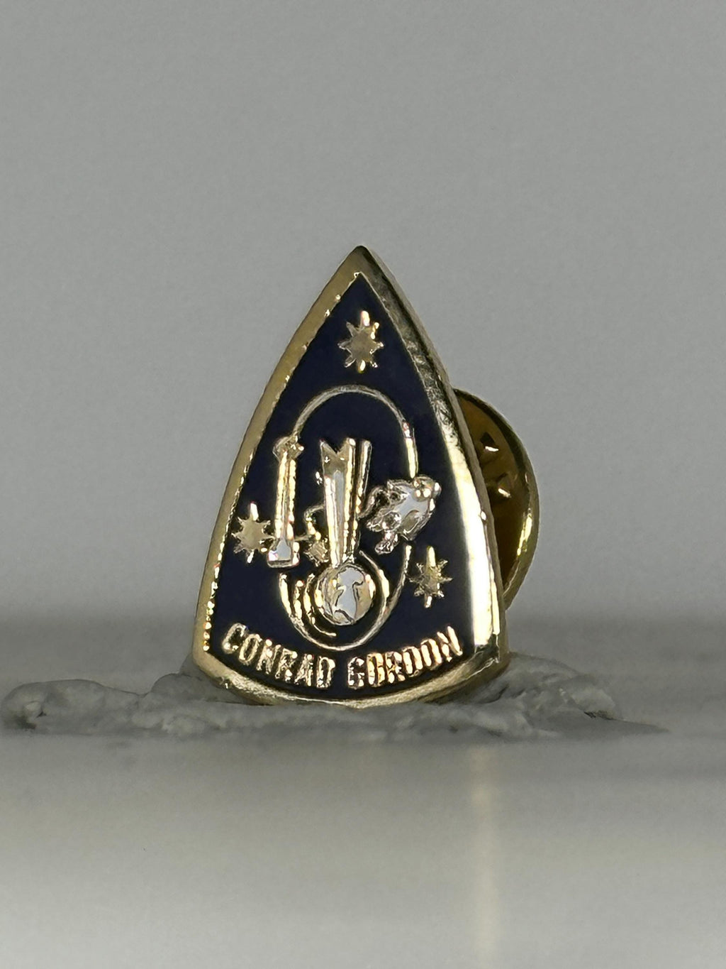 Conrad Gordon NASA Space Pin: Gold & Navy Enamel - Vintage Space Accessory