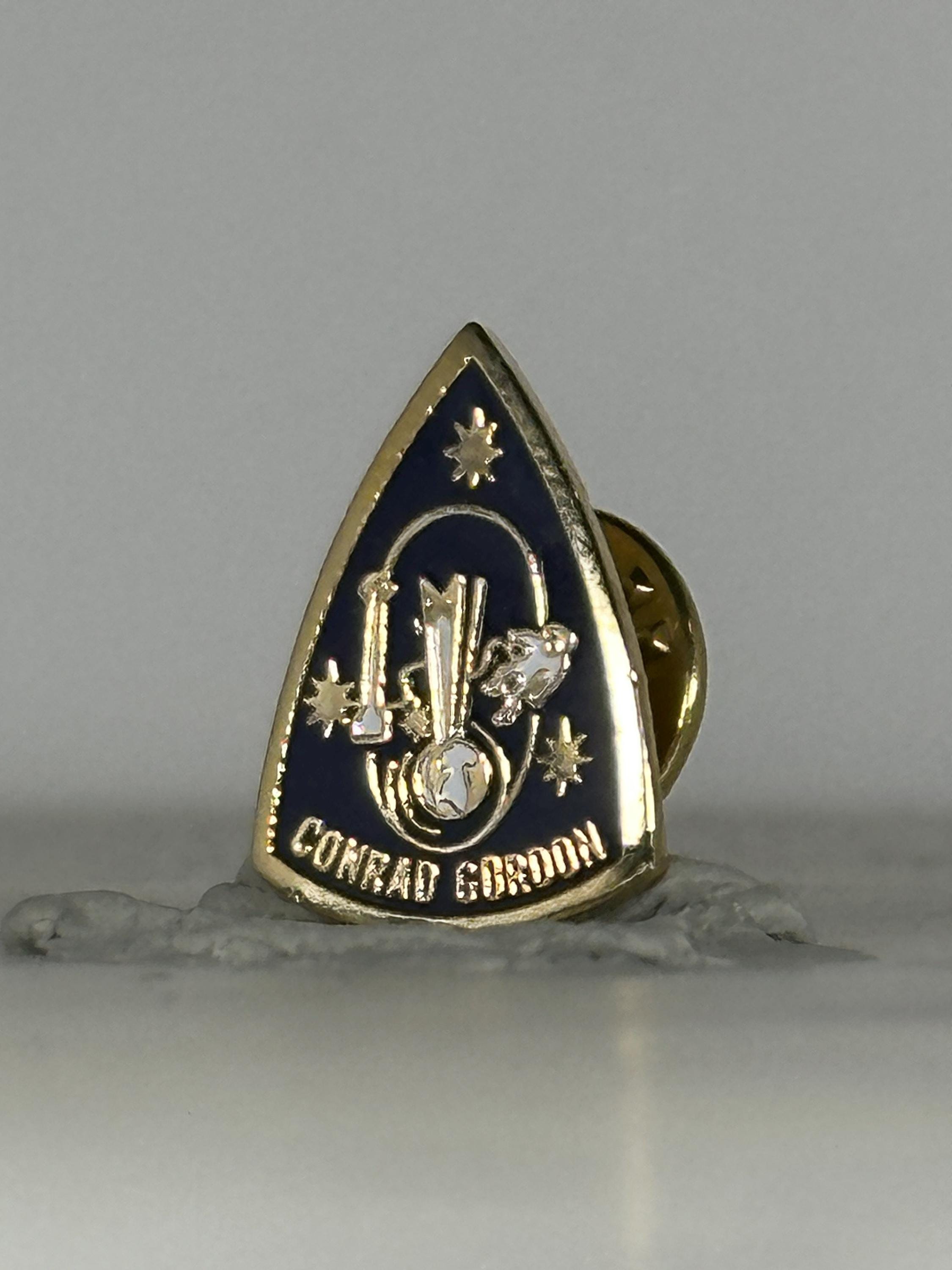 Conrad Gordon NASA Space Pin: Gold & Navy Enamel - Vintage Space Accessory