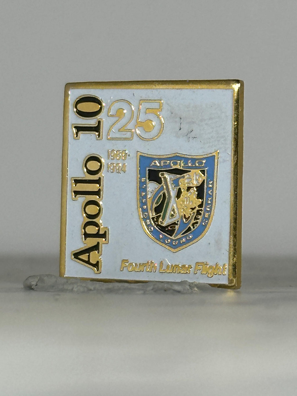 Apollo 10 Enamel Pin: Gold Trim Square - 25th Anniversary Space Accessory