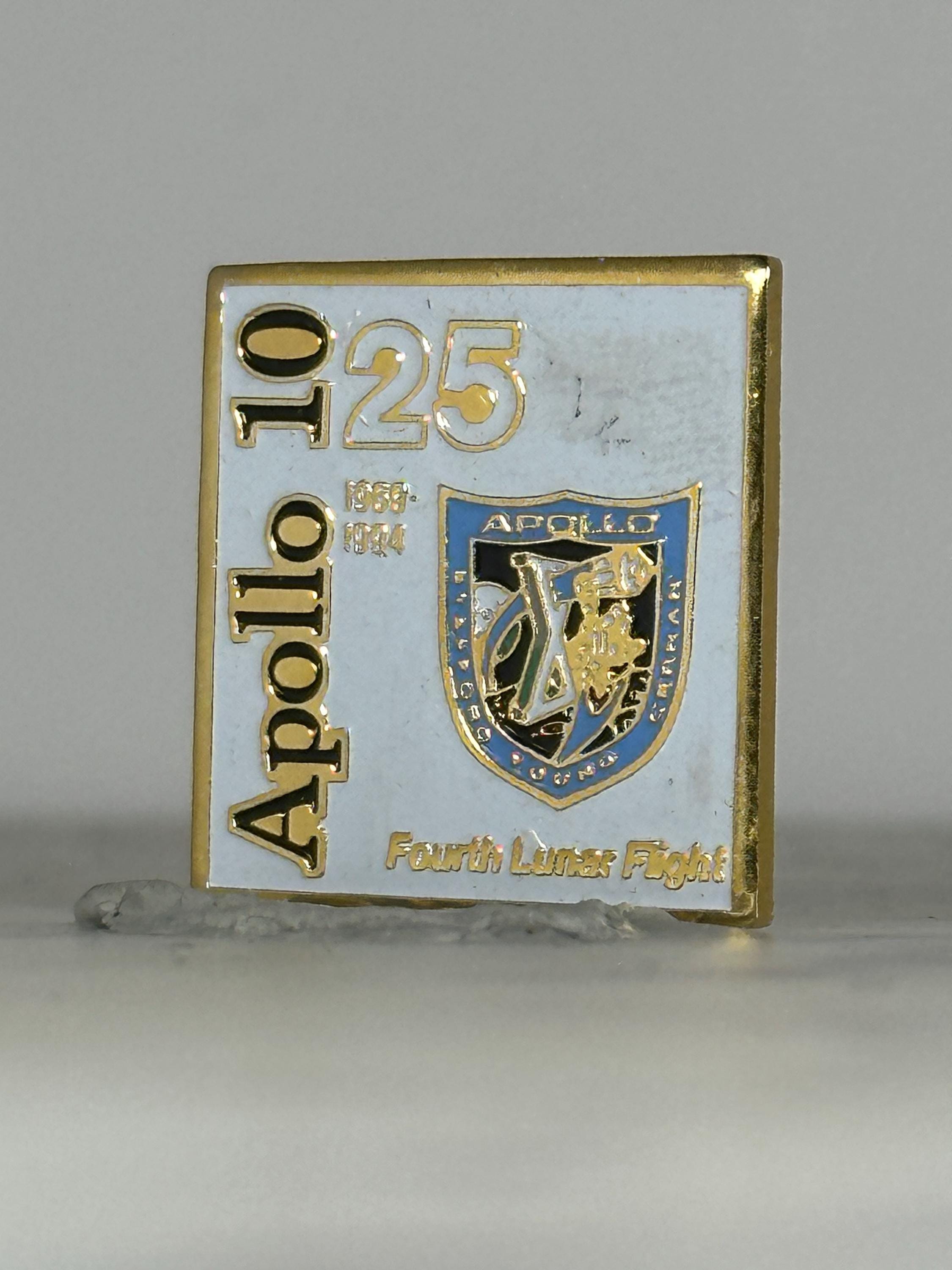 Apollo 10 Enamel Pin: Gold Trim Square - 25th Anniversary Space Accessory