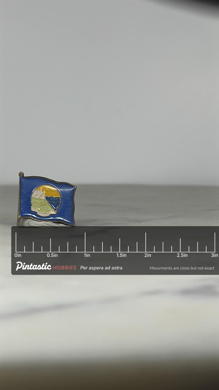 Vintage Montana State Flag Pin – Enamel Lapel Badge Souvenir with ruler overlay for size reference