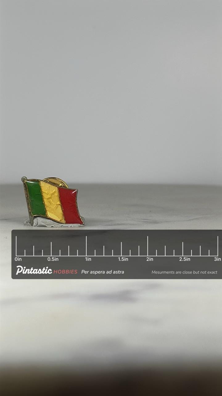 Italy Flag Enamel Pin: Waving Tricolor - Vintage Patriotic Accessory with ruler overlay for size reference
