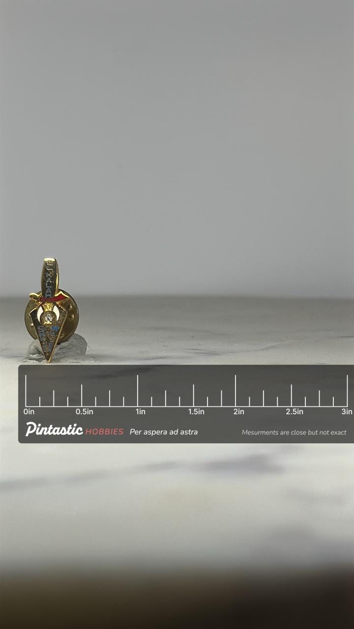 El Kalah Shrine Mason Lapel Pin: Gold Enamel - Vintage Fraternal Accessory with ruler overlay for size reference