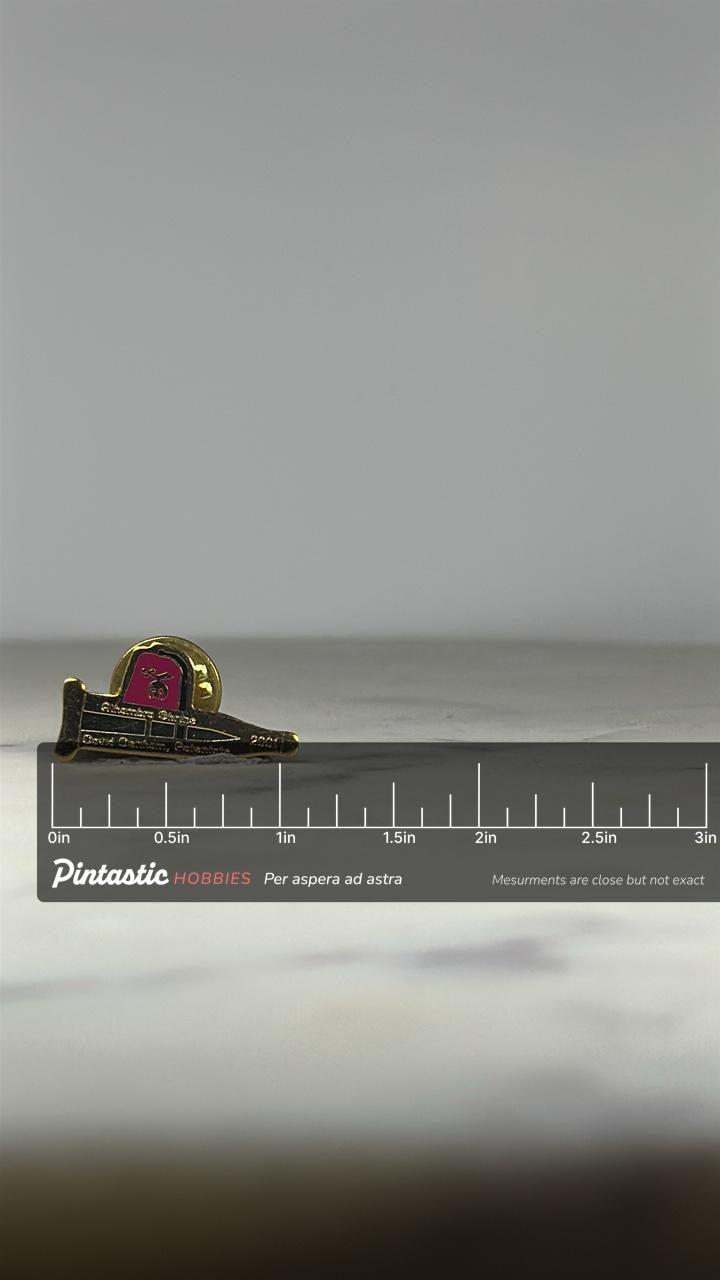 2001 Alhambra Shriners Airplane Pin – David Denham Potentate Enamel Lapel Badge with ruler overlay for size reference