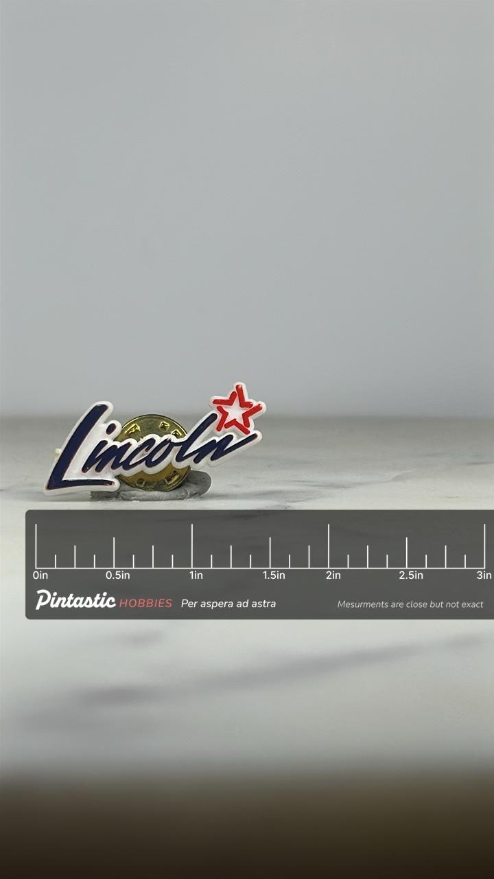 Vintage Lincoln Nebraska Pin – Red White Blue Star City Lapel Pin with ruler overlay for size reference