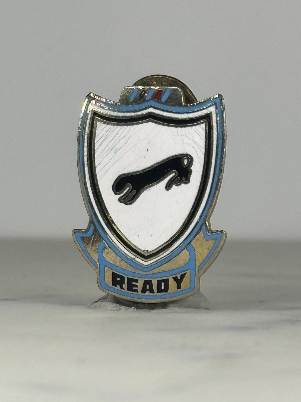 Military Unit Crest Pin: Silver Blue Enamel - Vintage Army Accessory
