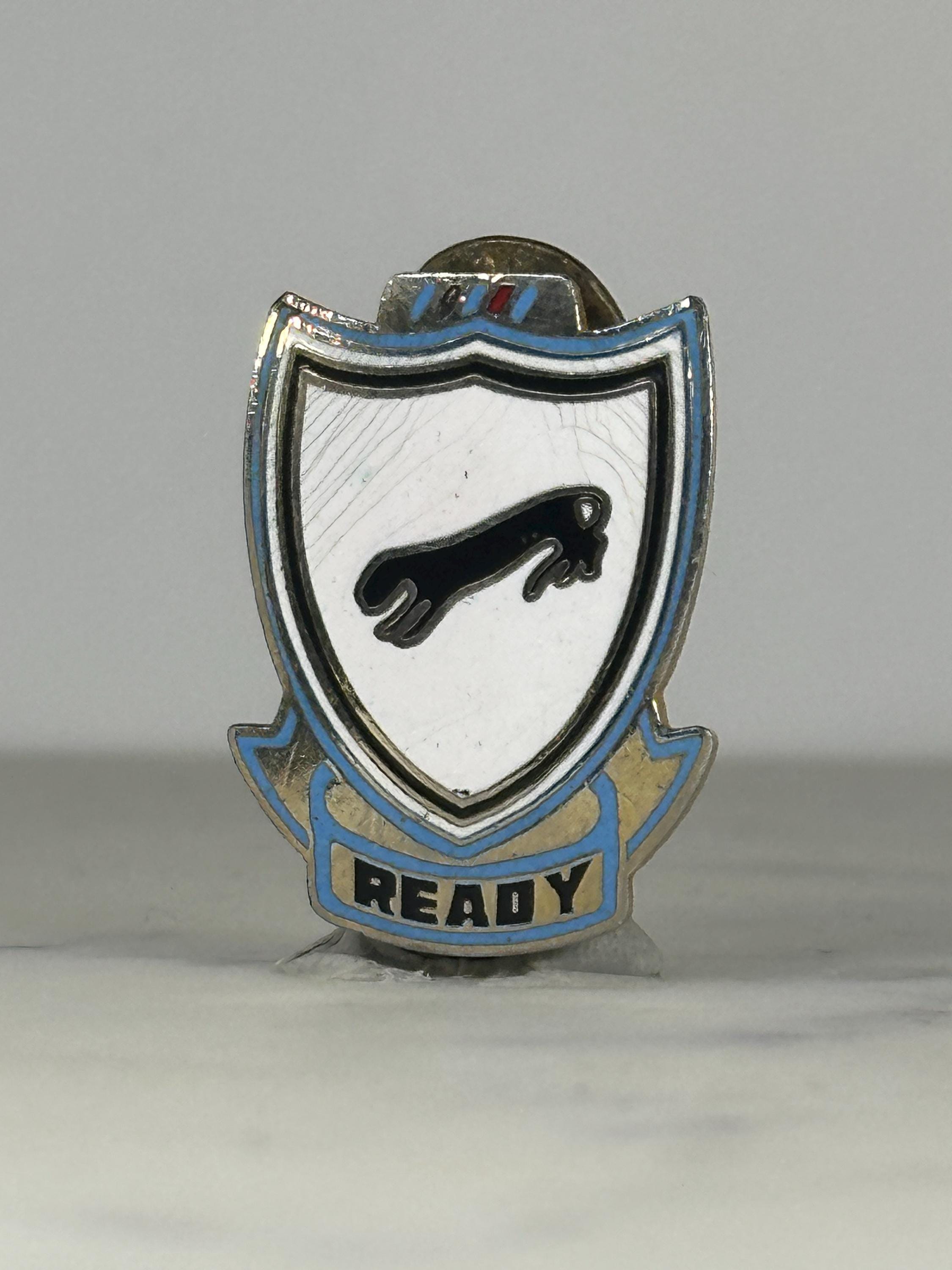 Military Unit Crest Pin: Silver Blue Enamel - Vintage Army Accessory