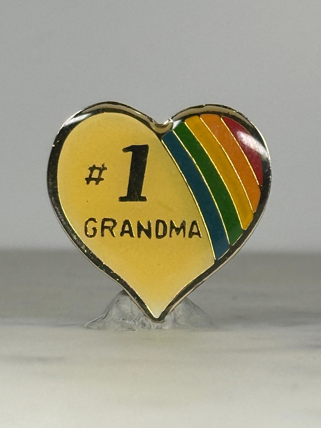 Number 1 Grandma Heart Enamel Pin: Rainbow Gold-Tone - Retro Gift Accessory