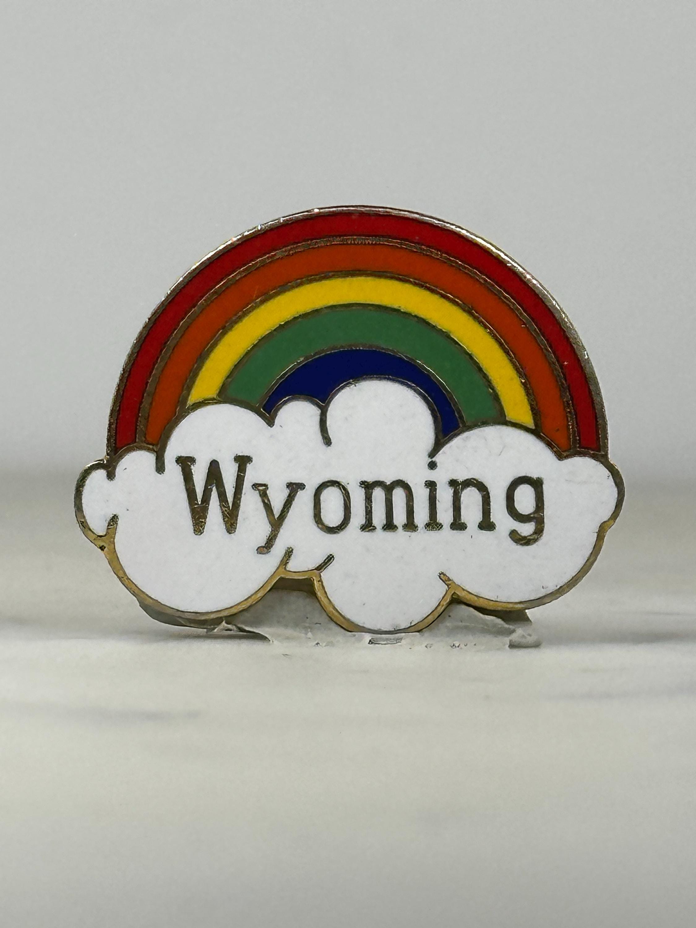 Wyoming Souvenir Pin: Rainbow Enamel - Retro Travel Accessory