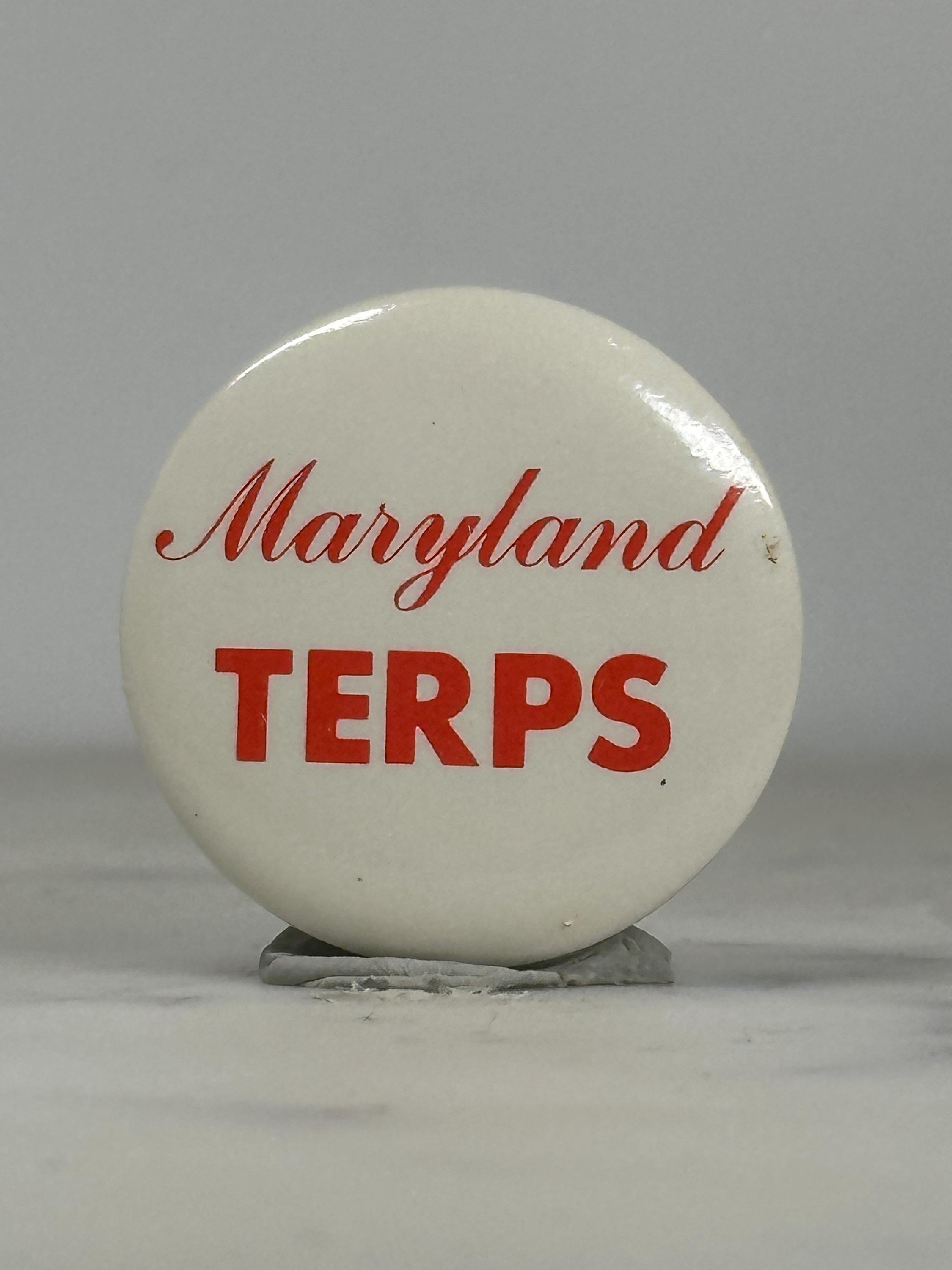 Maryland Terps Button Pin: Red & White - Vintage College Accessory