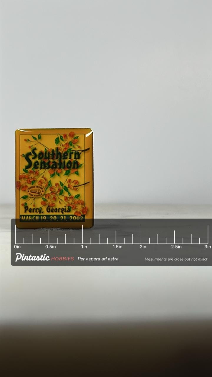 Southern Sensation Enamel Pin: Yellow Floral Gloss - 2002 Event Accessory with ruler overlay for size reference