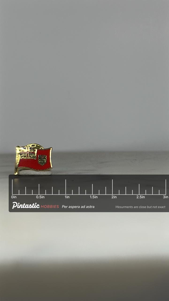 Ontario Red Ensign Flag Pin: Gold Trim Enamel - Vintage Patriotic Accessory with ruler overlay for size reference