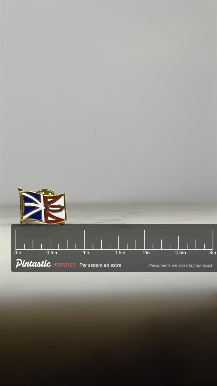 Newfoundland Flag Lapel Pin: Red White Blue Enamel - Vintage Travel Accessory with ruler overlay for size reference