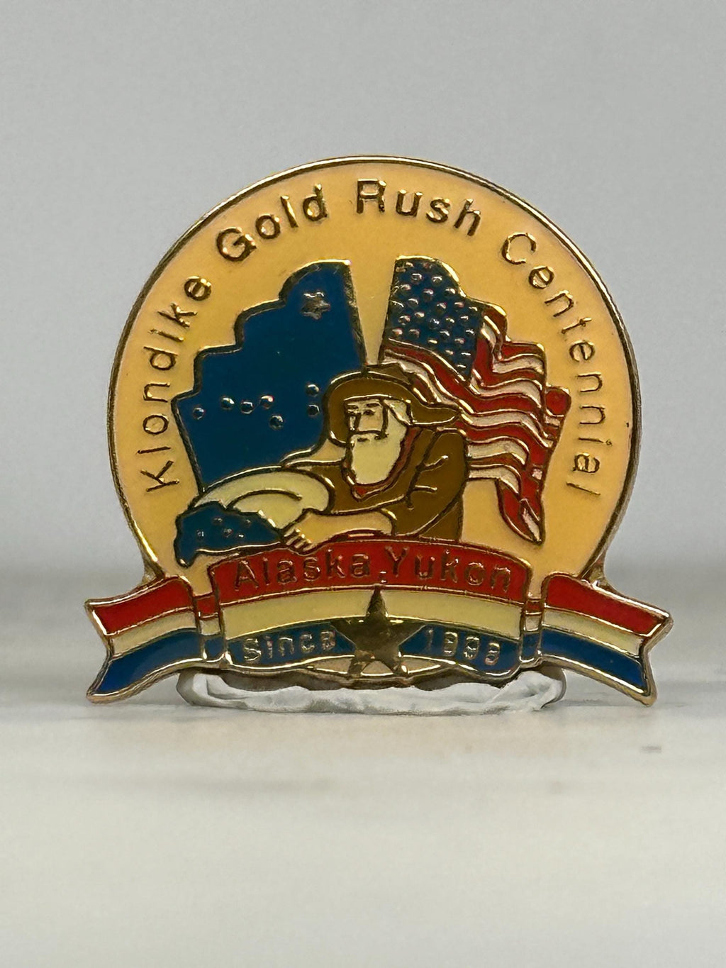 Klondike Gold Rush Pin: Red White Blue Enamel - Alaska Yukon Centennial Accessory