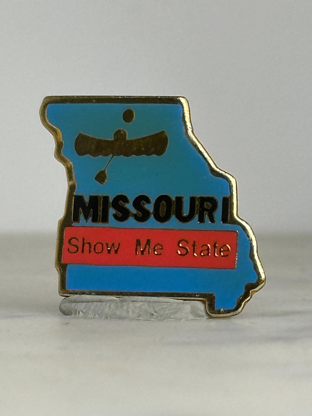 Missouri State Enamel Pin: Blue Red Gold Outline - Vintage Souvenir Accessory