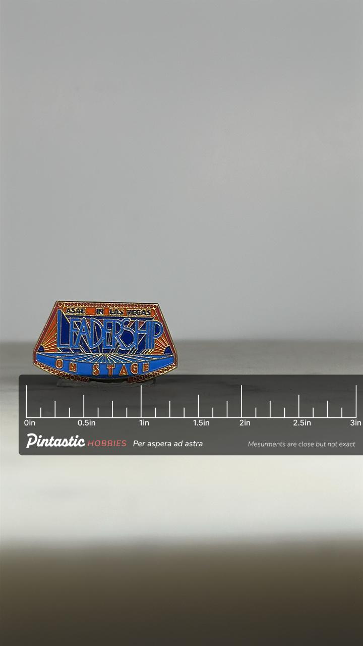 Leadership On Stage Pin: Red Blue Enamel - Las Vegas Event Accessory with ruler overlay for size reference