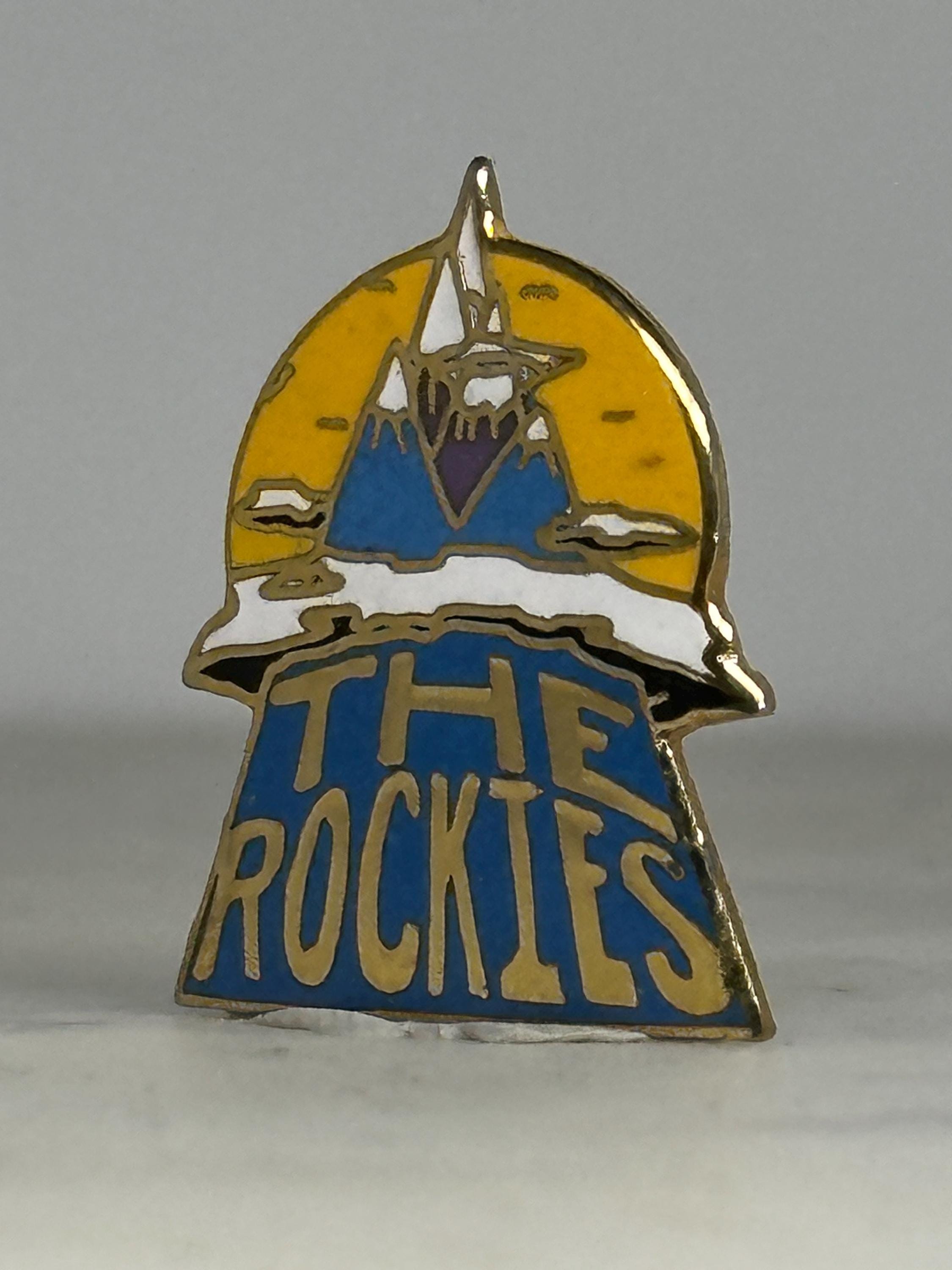 The Rockies Souvenir Pin: Blue & Gold Enamel - Vintage Travel Accessory