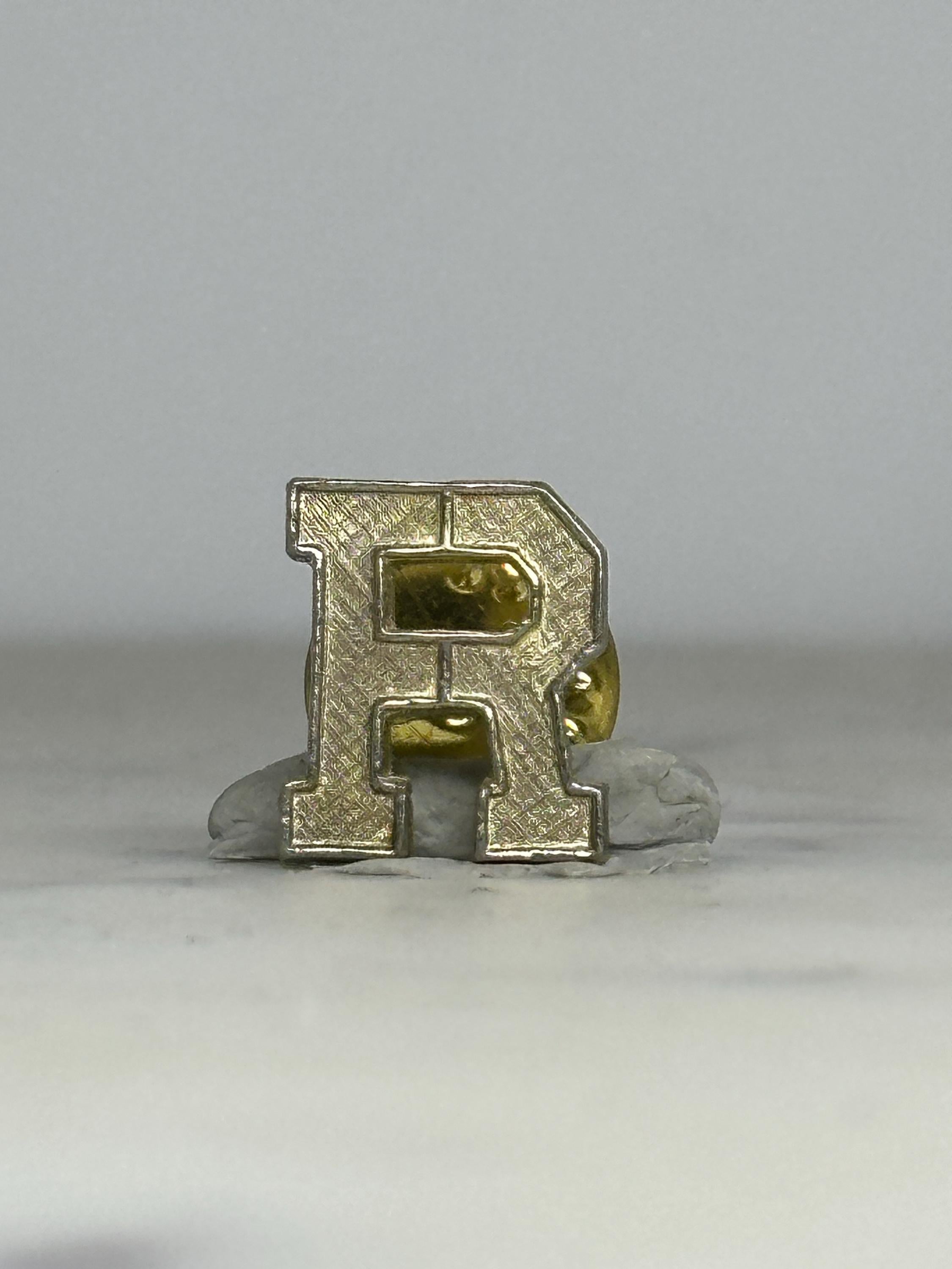 Letter R Lapel Pin: Gold-Tone Metal Finish - Vintage Monogram Accessory