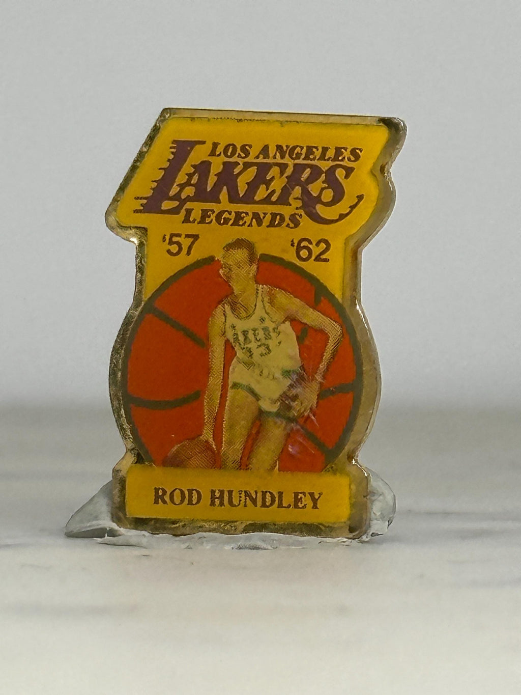 Los Angeles Lakers Rod Hundley Pin: Yellow Enamel - Vintage Sports Accessory