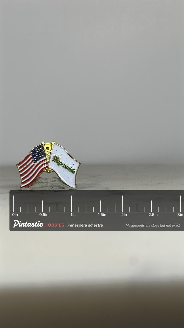 Fitzgerald USA Flag Pin: Gold Tone Enamel - Vintage Patriotic Accessory with ruler overlay for size reference