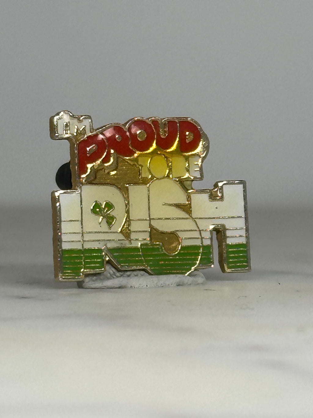 Proud to be Irish Enamel Pin: Gold Tone with Green Trim - Vintage Patriotic Accessory