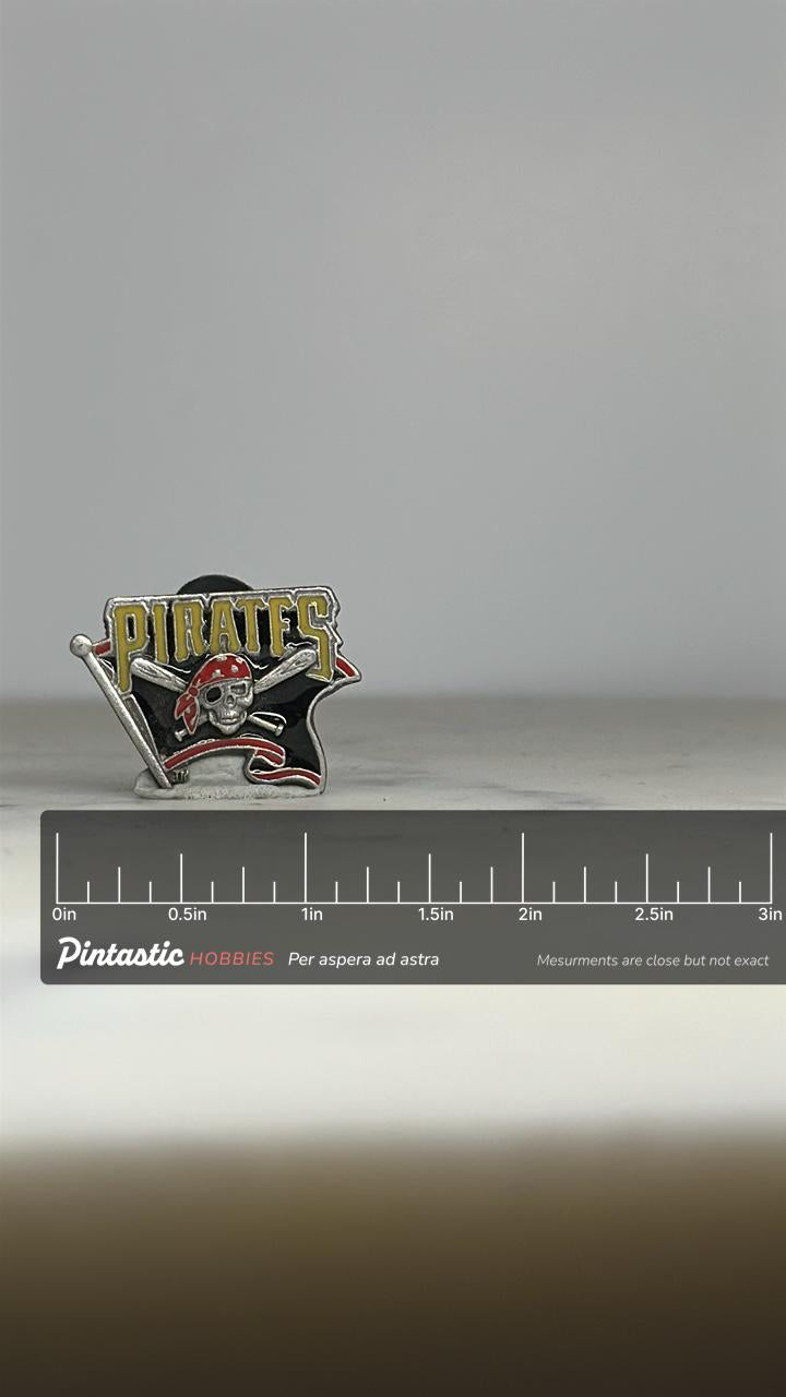 Pirates Enamel Pin: Skull Flag Design - Retro Novelty Accessory with ruler overlay for size reference