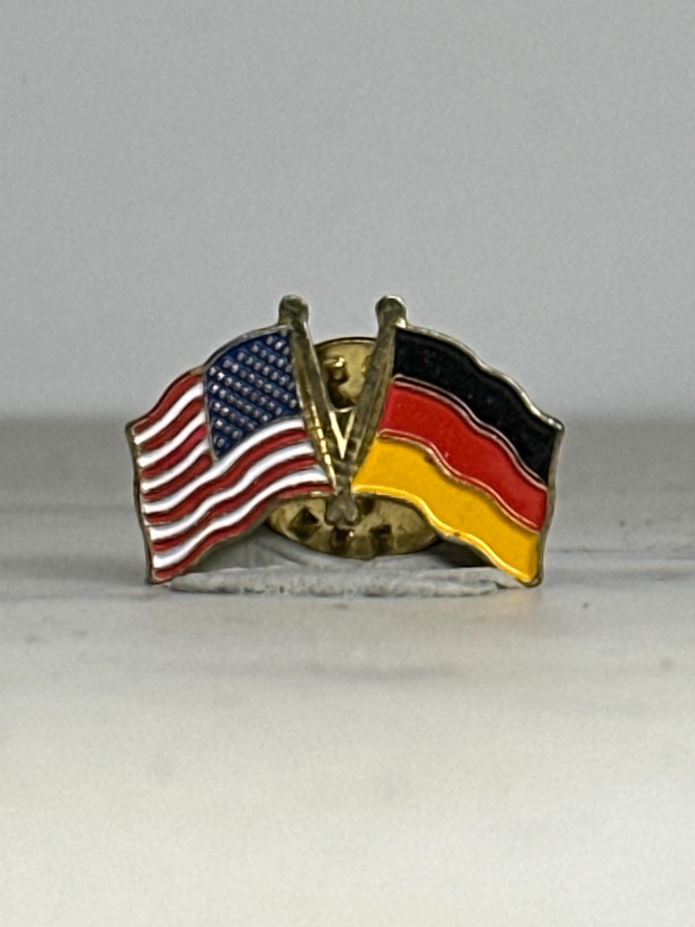 USA Germany Flag Pin: Gold Tone Enamel - International Friendship Accessory