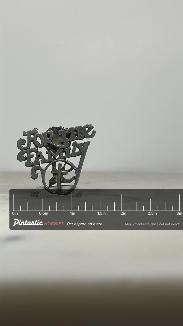 For the Family Religious Pin: Antiqued Pewter Finish - Faith-Based Accessory with ruler overlay for size reference