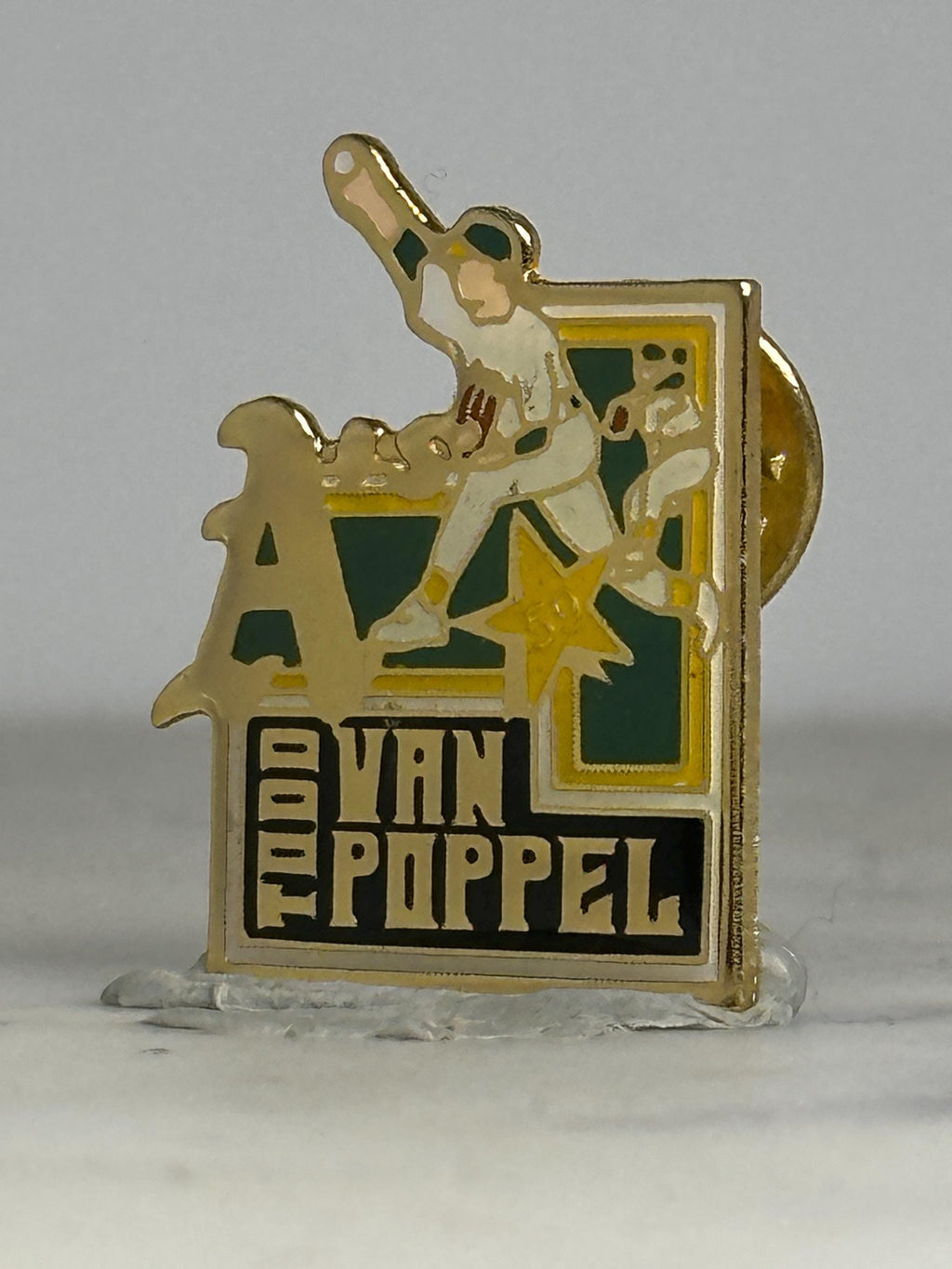Todd Van Poppel Baseball Pin: Gold & Green Enamel - 1990s Sports Accessory