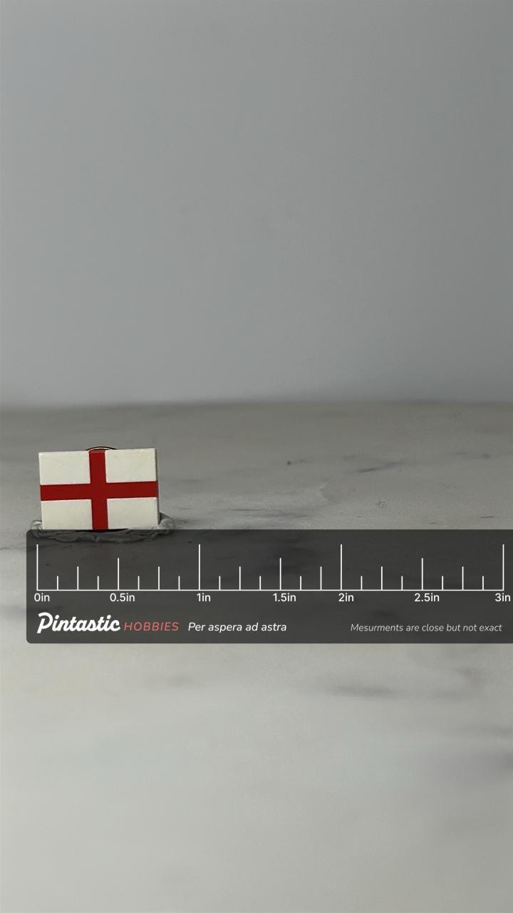 England Flag Pin: Red & White Enamel - Patriotic Accessory with ruler overlay for size reference