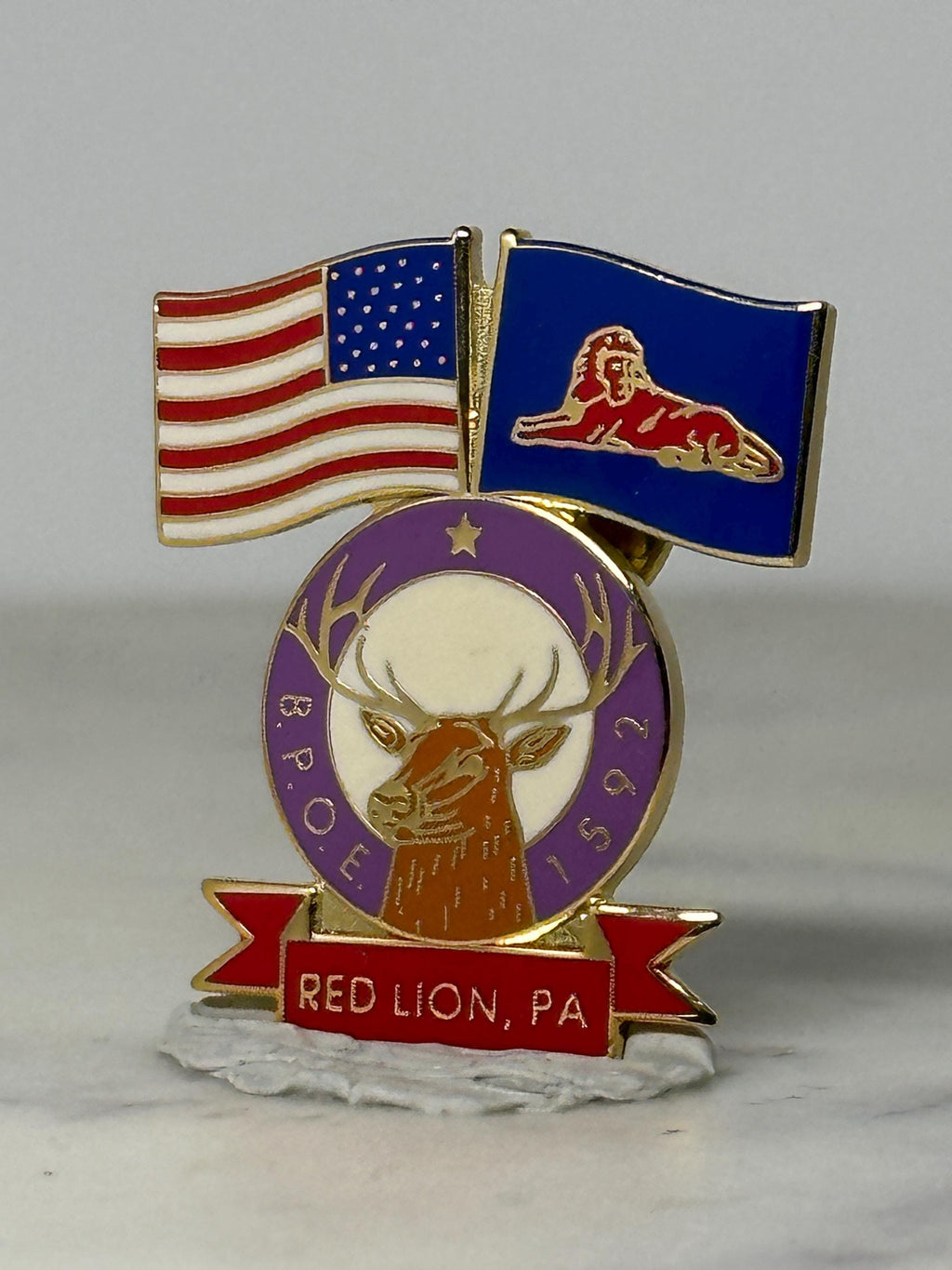 Red Lion PA BPOE Pin: Gold Enamel Finish - Patriotic Lodge Accessory