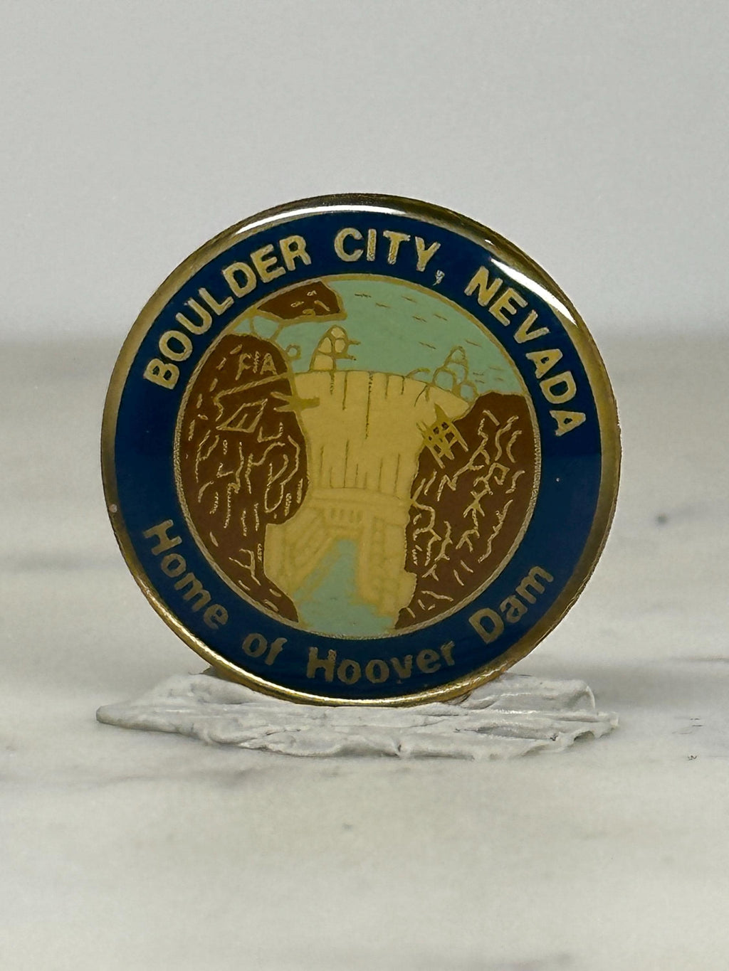Boulder City Nevada Souvenir Pin: Gold Enamel Finish - Vintage Travel Accessory