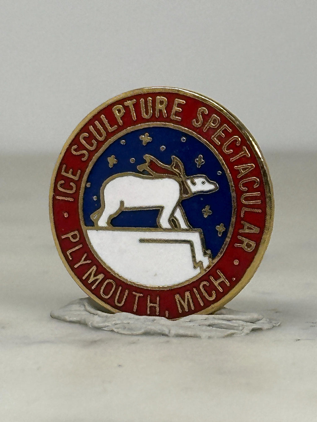 Ice Sculpture Spectacular Pin: Red White Blue Enamel - Plymouth MI Souvenir
