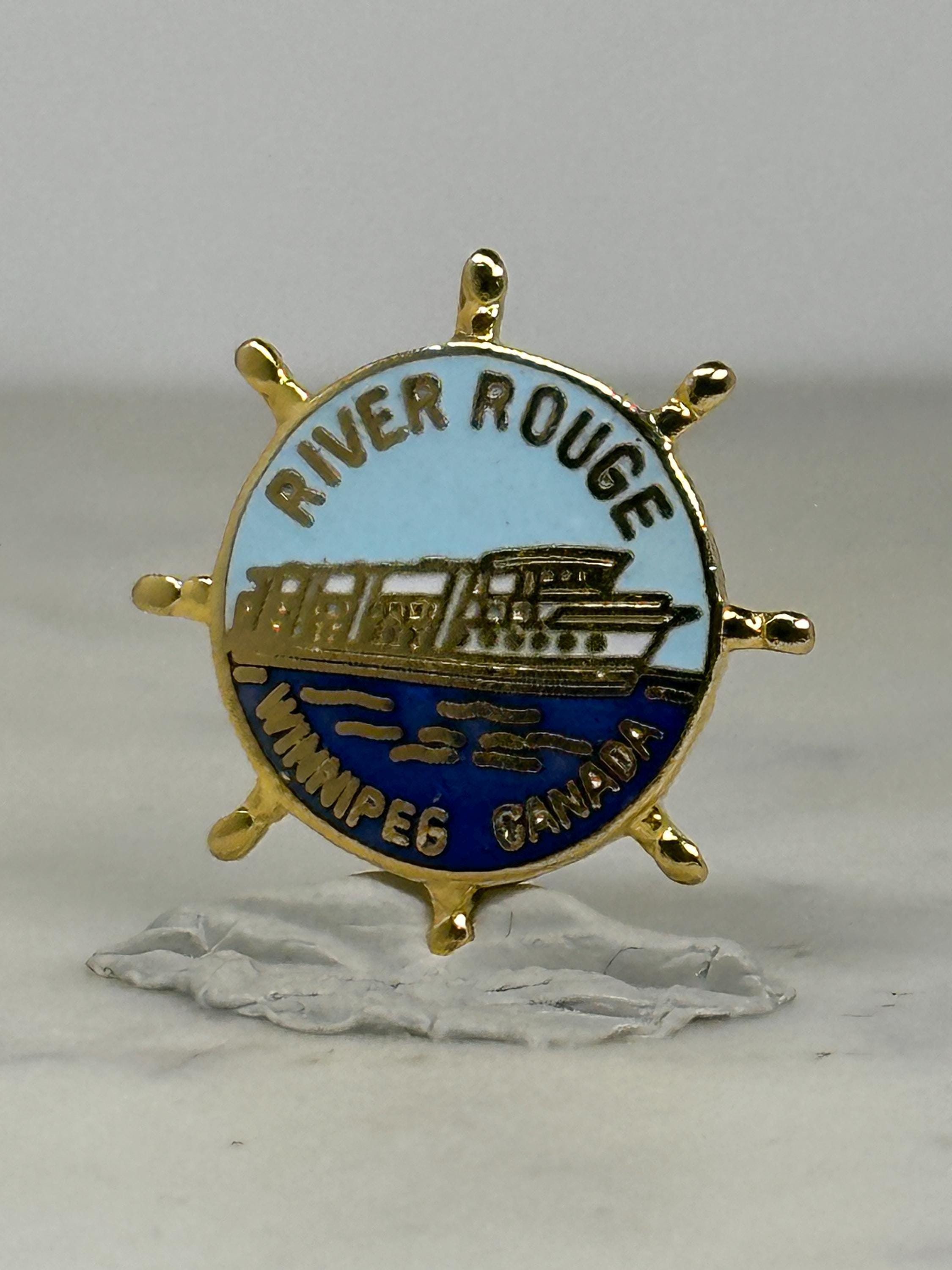 River Rouge Lapel Pin: Gold Enamel Ship Wheel - Winnipeg Canada Souvenir